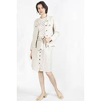 T-1906024-1 Jacket: Linen Jacket in Denim Style, T-1906024-2 Top: Star Print Linen Knitted Top, T-1906024-3 Linen Skirt with Belt
