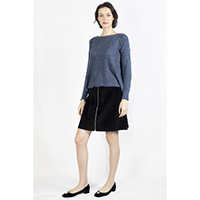 T-1906026-2 Top: Cotton Cable Knitted Pullover, T-1906026-3 Skirt: Corduroy Skirt with Ring Zipper in Front