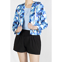 T-1906027-1 Jacket: Digital Print Jacquard Jacket, T-1906027-2 Top: Viscose Top with Pleats, T-1906027-3 Bottom: Pleated Shorts