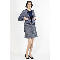 T-1906035-1 Jacket: Tweed Jacket with Raw Edges, T-1906035-2 Velvet Top, T-1906035-3 Tweed Skirt in Layers