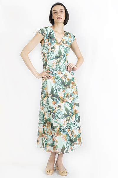 V-neck Printed Chiffon Dress