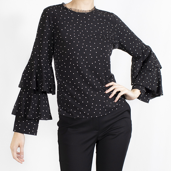 Dotted Blouse with Layered Sleeves