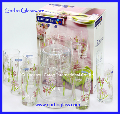 Arc 5 Pieces Glass Beverage Set, Lumniarc Glass Drinking Set With Sakura Decal