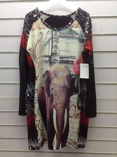 Ladies' dress with printed details.