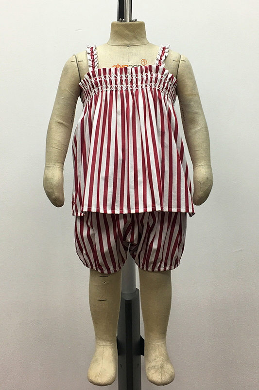 Infant Stripped Cotton Poplin Top & Bloomer Set