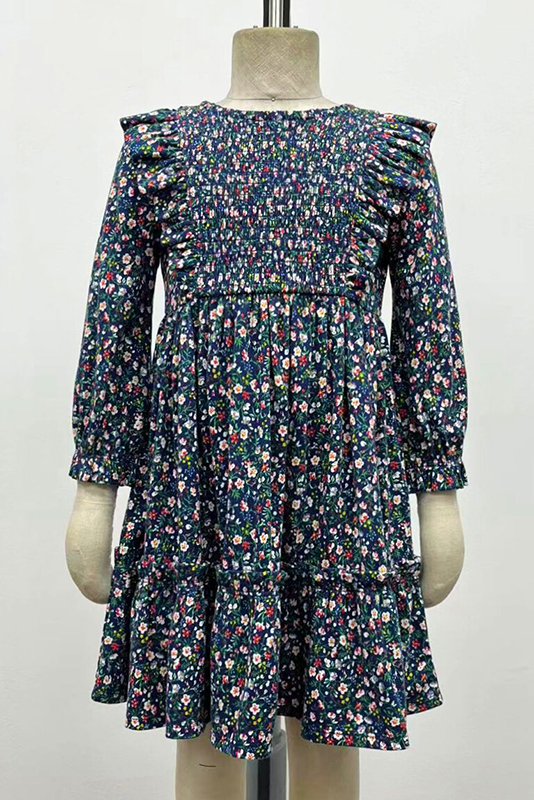 Girl's Floral Smocked Cotton Jersey Dress