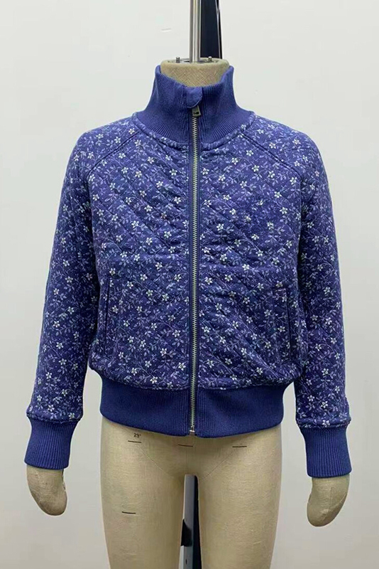 Girl's Floral Print Quiltered Zip-up Jacket