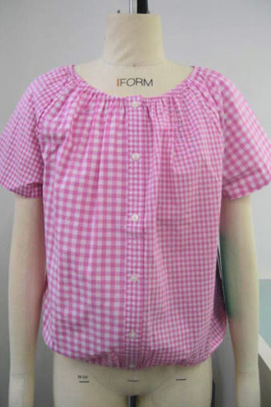 Girl's Mixed-gingham Cotton Top