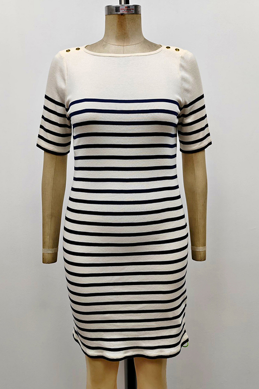 Women's Striped Cotton Boatneck Dress