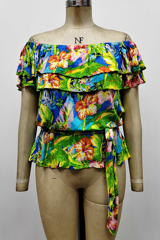 Women's Floral Jersey Off-the-Shoulder Top