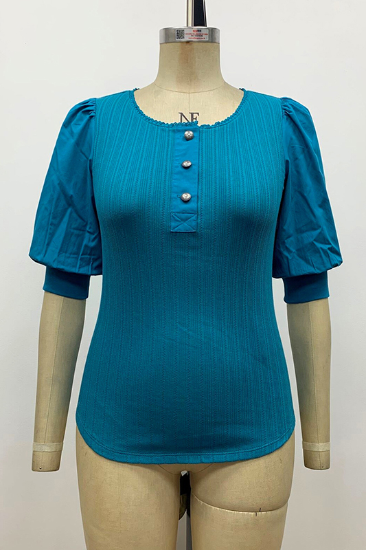 Women's Pointelle Puff-sleeve Henley Tee