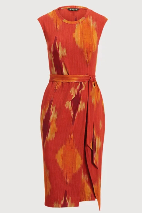 Women's Geo-print Belted Jersey Tee Dress