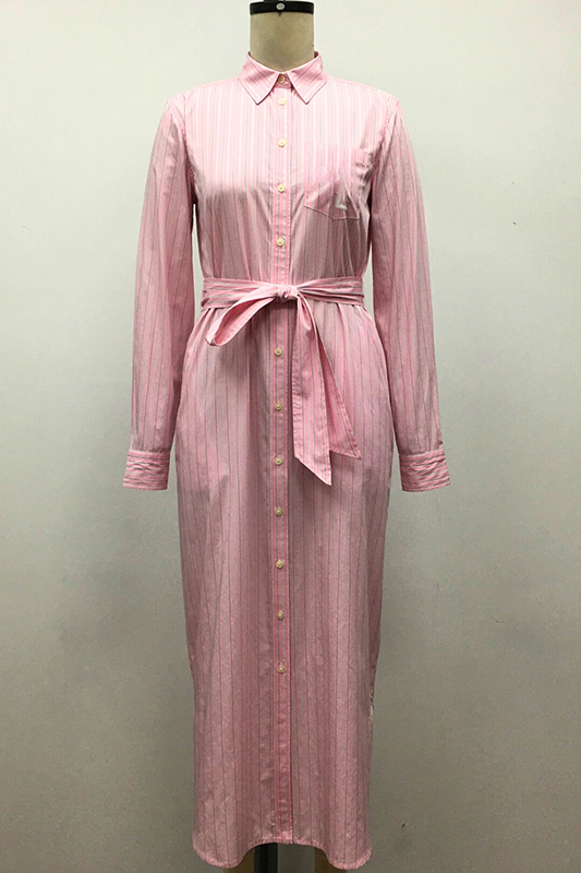 Women's Striped Belted Broadcloth Shirt Dress