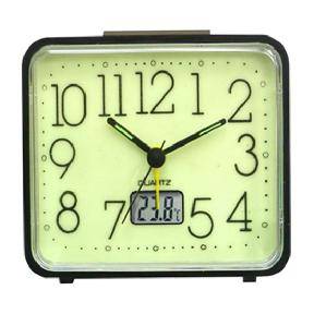 4 x 3 inches Rectangle Alarm Clock With Glow in the Dark Dial & Thermometer