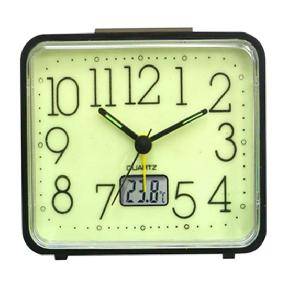 4 x 3 inches Rectangle Alarm Clock With Glow in the Dark Dial & Thermometer