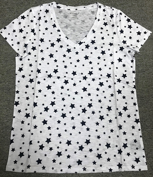 Ladies Allover Print V-neck Knitted Tee