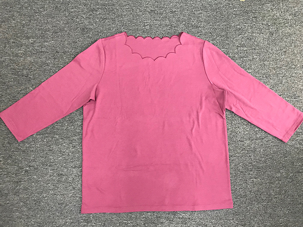 Ladies 3/4 Sleeve Knitted Tee with Scallop Neck