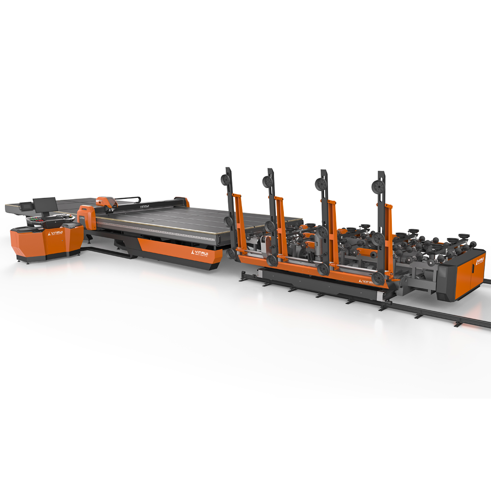 Fully automatic glass cutting machine with glass loading and breaking machine