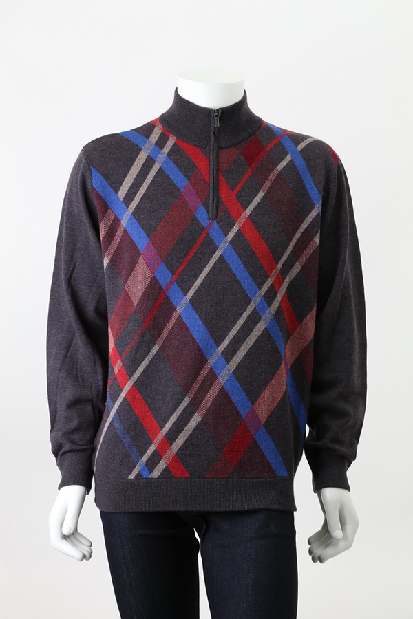 Men's Pure Merino Woolartial Zip Stand Collar Sweater