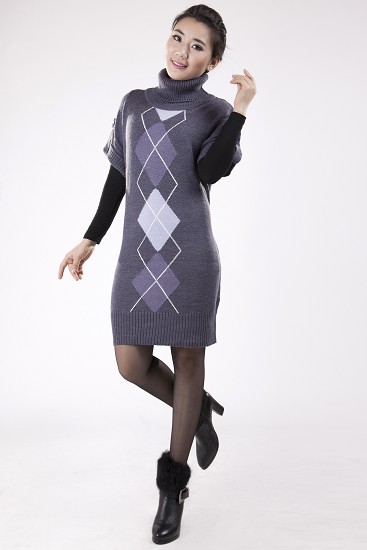 Ladies Sweater With Intarsia Knitted