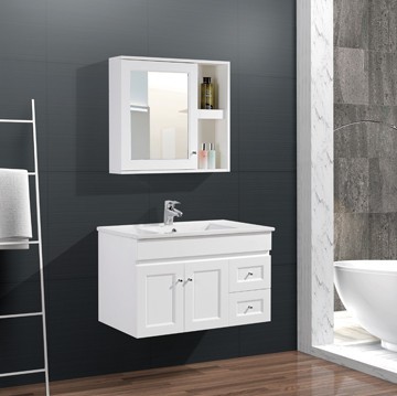Wall Mounted Modern White Bathroom Vanity Cabinets with Mirror