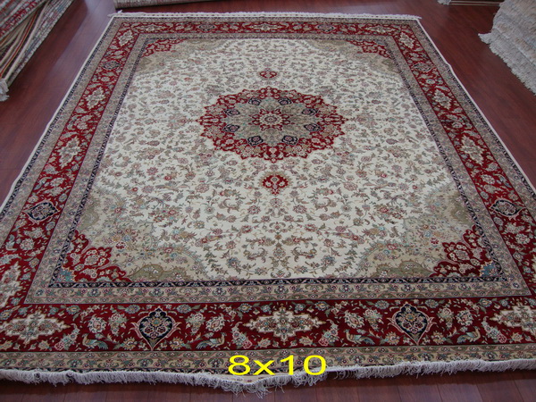 Hand Knotted Silk Carpet Persian Tabriz Design