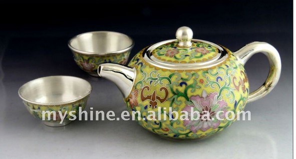 Beijing Cloisonne enamel crafts silver tea set