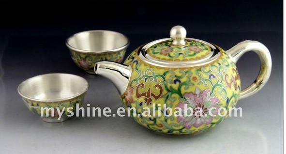 Sell Beijing Cloisonne Enamel Crafts Silver Tea Set