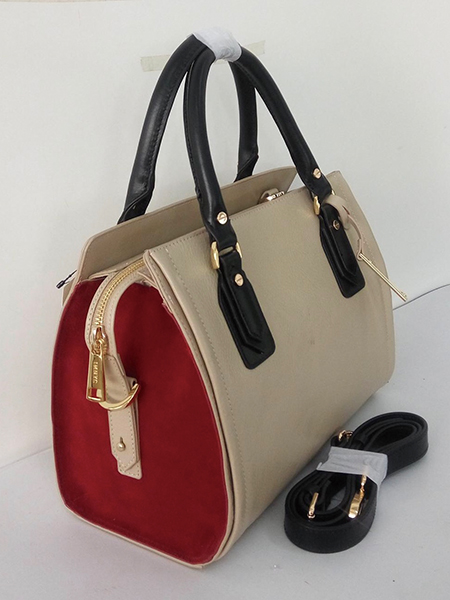 Beige Colorblock Satchel