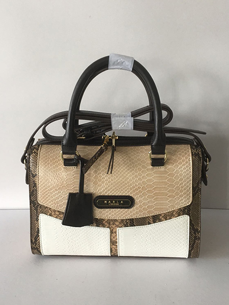Beige Animal Embossed Colorblock Satchel