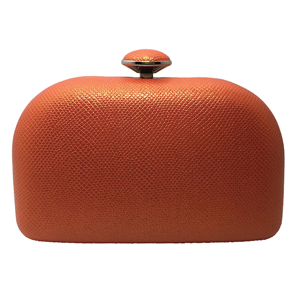 Metallic Orange Snake Skin Embossed Synthetic Leather Clutch