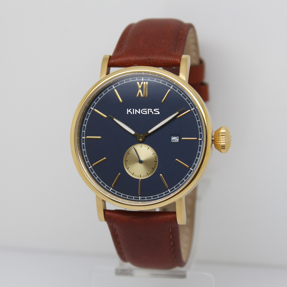 Elegent Men's Wrist Watches,High Quality Stainless steel watch with Genuine Leather strap