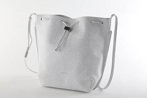 Sliver Leather Bucket-Shape With Drawstring Fashion Ladies Shoulder Bag