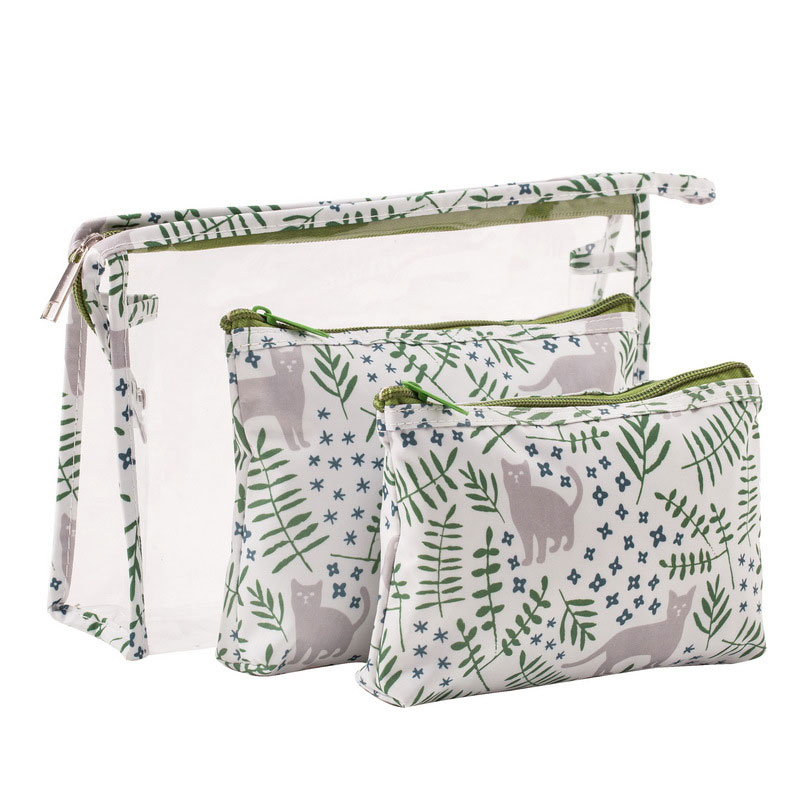 Hot sale Larger capacity three piece set women travel korean transparent pvc cosmetic bag