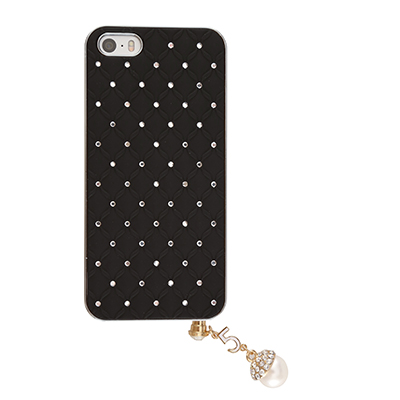 Bling Pu leather aluminium metallic hard case cocer with beads dust plug