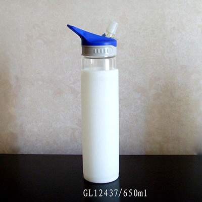 Boro Glass Drinkig Bottle with PP Lid and Drinking Straw