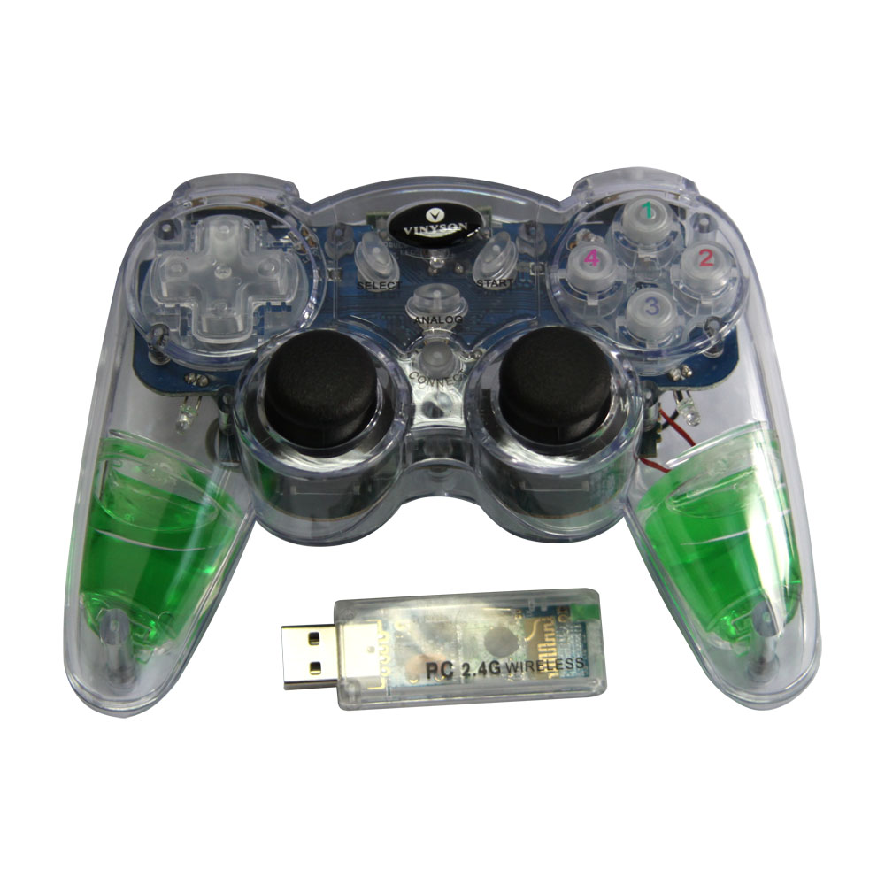 Usb 2.4g Transparent Wireless Game Pad With Double Shock Function