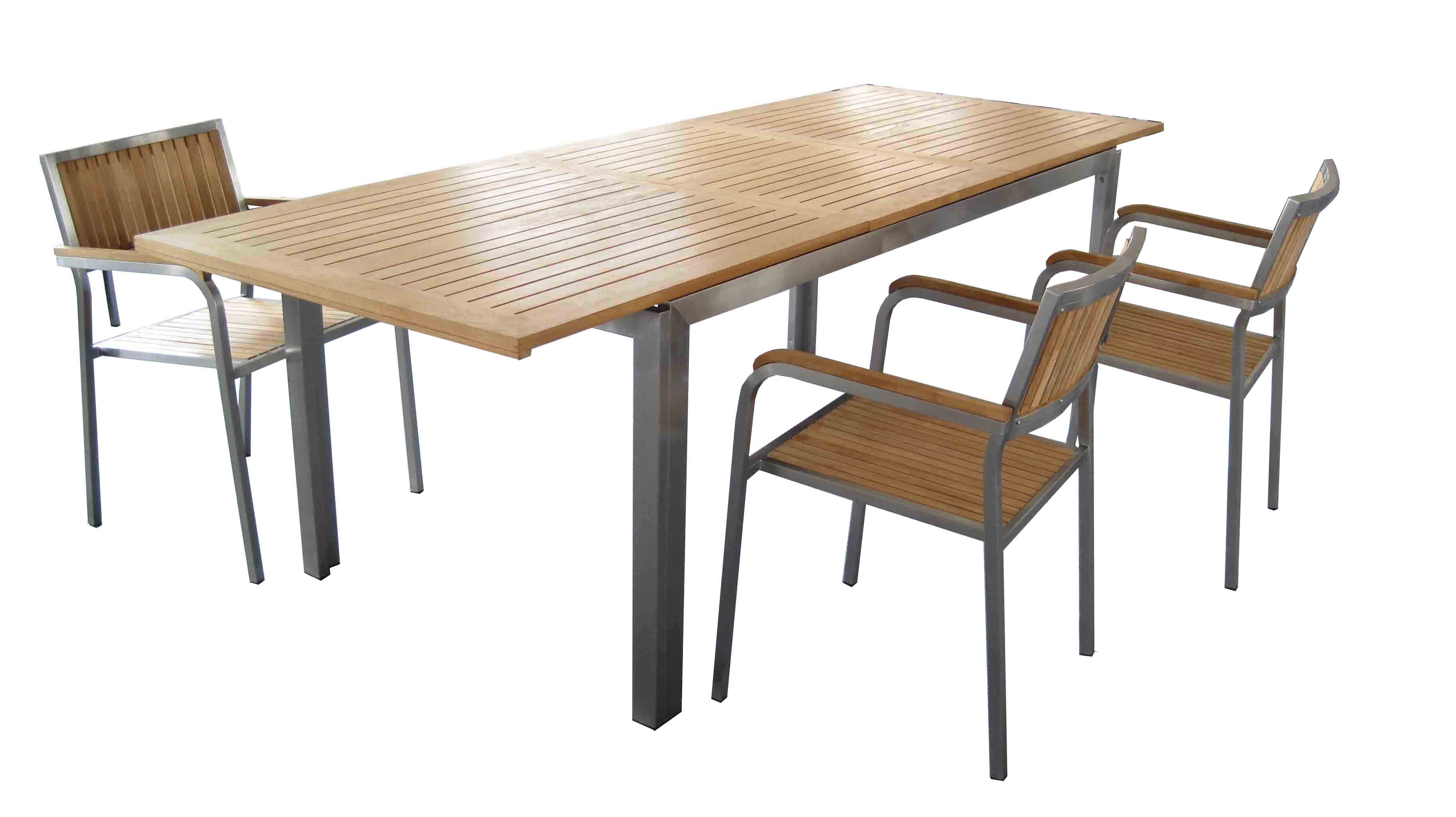 outdoor stainless steel with solid wood top table