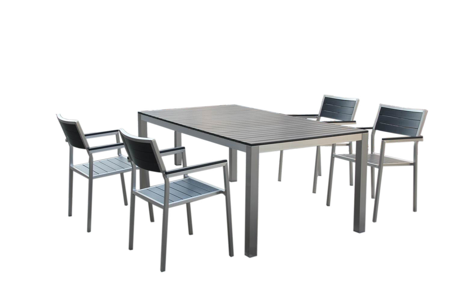 Brushed Alu.table Set With Black Polywood Slat