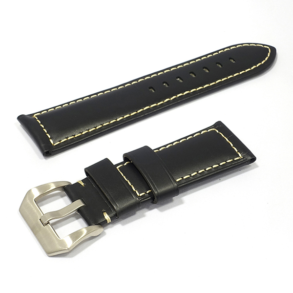 BLACK LEATHER BAND 22MM