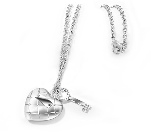 Stainless Steel Heart Shape Pendant and Key with Necklace