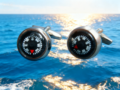 Cufflink with compass