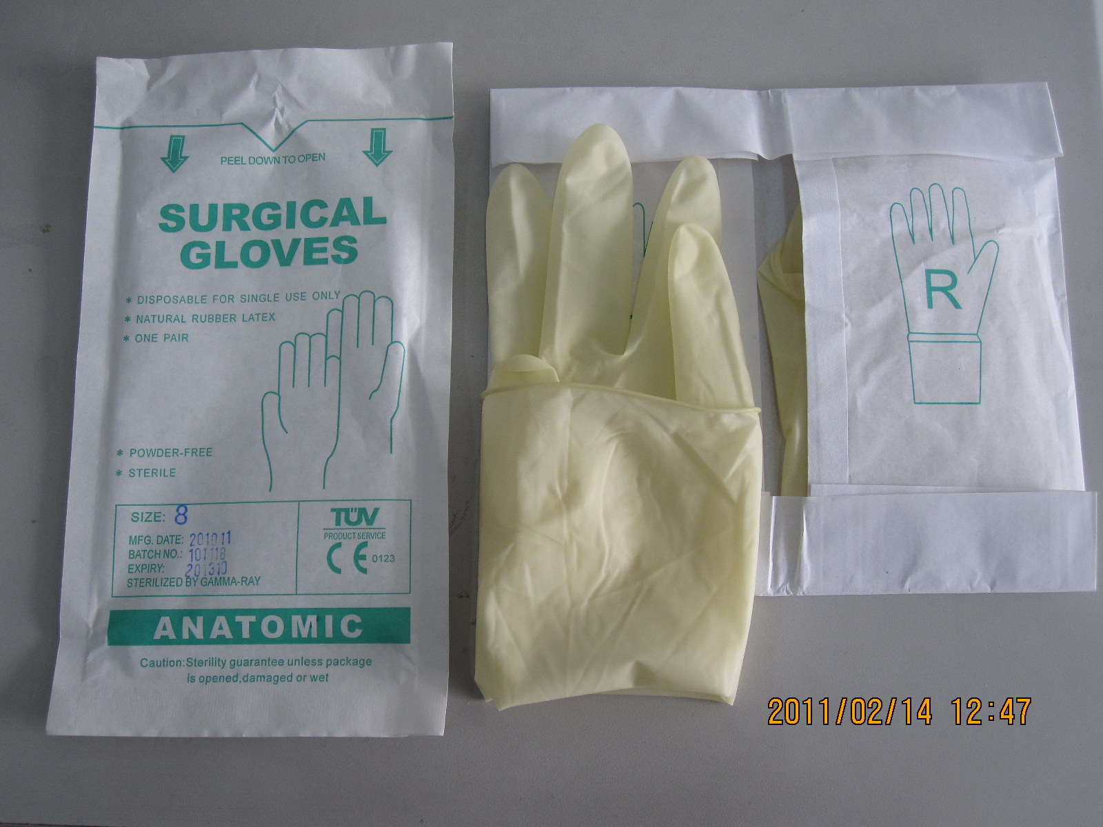 Sell latex surgical gloves, curved fingers, powder-free, sterile