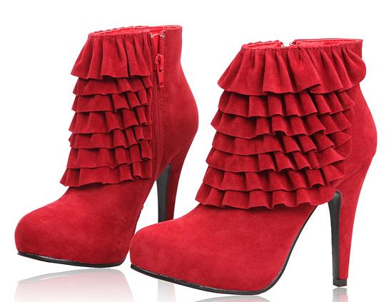 New Style Rubber String Corrugated Edge Ankle Boots Xd-qch899 Red