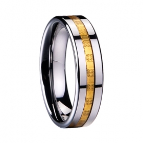 Gold Carbon Firber Inlaid Tungsten Ring
