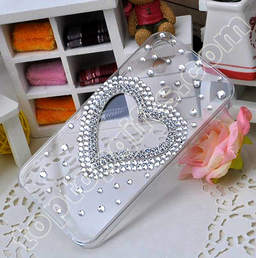 Rhinestone Heart Iphone4 Cover 2012 Fashion Lover's Mobile Phone Shell