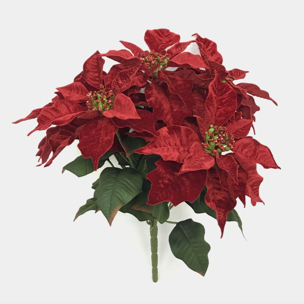 Long Sparkling Velvet Poinsettia Bush x 5