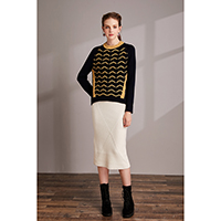 Zig Zag Stitch Navy Sweater / Hexagon Slimfit White Knit Skirt