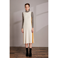 White Knit Vest Dress / Beige Stripe Wool Basic