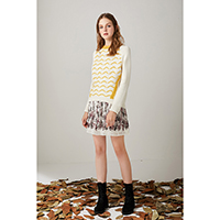 Zig Zag Stitch White Sweater / Alana Accordion Pleated Mini Skirt